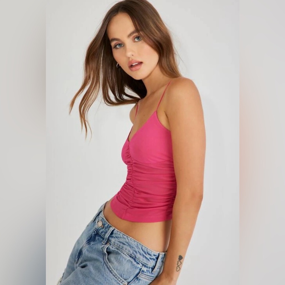 Garage Pink Mesh Ruched Corset Style Rushed Camisole Top Size XS/SM NWT